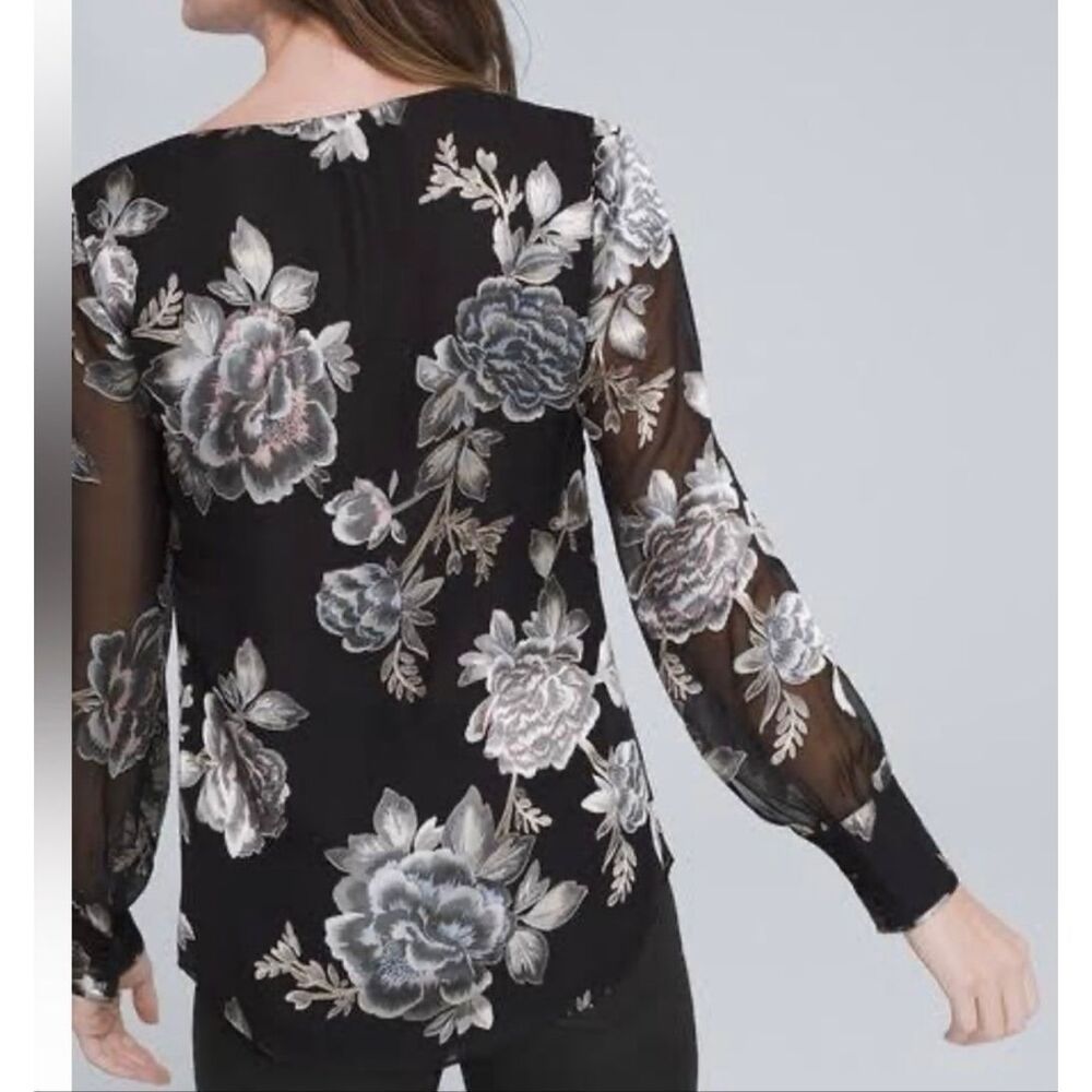 White House Black Market Silk-Blend Floral Burnout Blouse - Sz Med - Picture 3 of 14